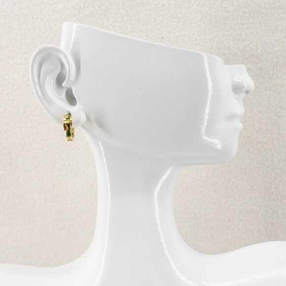 Tory Burch Serif-T Enamel Huggie Hoop Earrings Green OS - Picture 6 of 12